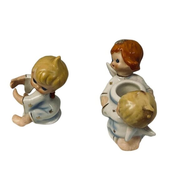 Vintage Lefton Angel Candle Holder Ceramic Set 3" x 3.5" - Picture 2 of 11